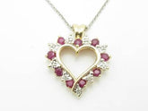 LIV 14kt White & Yellow Gold Genuine White Diamonds Ruby Heart Design Necklace New