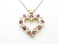 LIV 14kt White & Yellow Gold Genuine White Diamonds Ruby Heart Design Necklace New