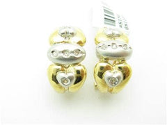 LIV 14kt White & Yellow Gold Heart Design White Diamond French Back Earrings Gift