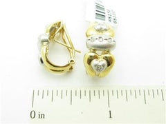 LIV 14kt White & Yellow Gold Heart Design White Diamond French Back Earrings Gift