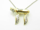 LIV 14KT Yellow Gold Genuine White Diamond Pave Set Chai Kabbalah Life Charm Pendant