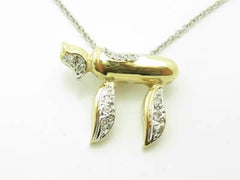 LIV 14KT Yellow Gold Genuine White Diamond Pave Set Chai Kabbalah Life Charm Pendant