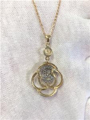 LIV 14k Yellow Gold & Diamonds Flower Design Halo Drop Necklace 18" Length 3.6g Gift