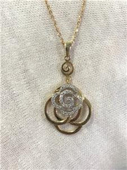 LIV 14k Yellow Gold & Diamonds Flower Design Halo Drop Necklace 18" Length 3.6g Gift
