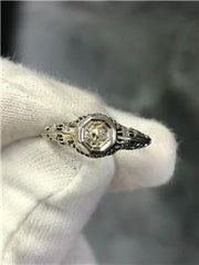 LIV 14k White Gold & Diamond Vintage Design Hand Made Round Cut Band Ring 1.6 Grams