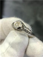 LIV 14k White Gold & Diamond Vintage Design Hand Made Round Cut Band Ring 1.6 Grams