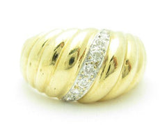 LIV Unique Solid 14K Yellow Gold Genuine White Diamond Twist Design Wide Band Ring