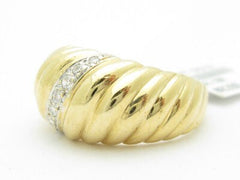 LIV Unique Solid 14K Yellow Gold Genuine White Diamond Twist Design Wide Band Ring