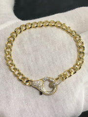 LIV 18k Gold Sterling Silver Pave White Sapphire Lobster Lock Link Tennis Bracelet