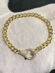 LIV 18k Gold Sterling Silver Pave White Sapphire Lobster Lock Link Tennis Bracelet