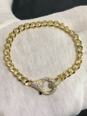 LIV 18k Gold Sterling Silver Pave White Sapphire Lobster Lock Link Tennis Bracelet