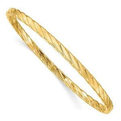 LIV 14k Solid Yellow Gold Twisted Design Slip On Bangle Bracelet 8.5" L 4mm Wide