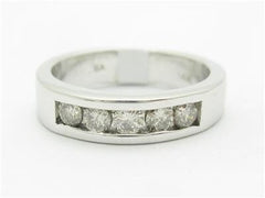 LIV 14k White Gold Genuine White Diamond Round Stone Channel Set Wedding Band Ring