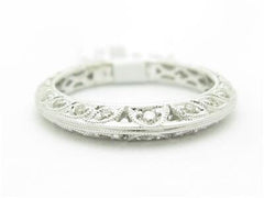 LIV 18k White Gold Genuine Diamond Pave Vintage Design Wedding Band Unique Ring Gift