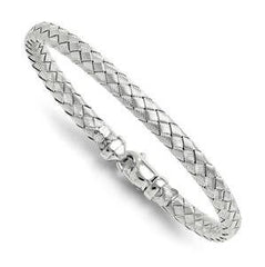 LIV Platinum Sterling Silver Hand Made Woven Unique 6mm Bangle Bracelet 7"L