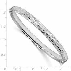 LIV Platinum Sterling Silver Hand Made Diamond Cut 6mm Wide Hinged Bangle Bracelet