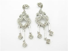 LIV 14k White Gold & Diamonds Vintage Design Chandelier Bridal Earrings New Gift