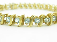 LIV 14k Solid Yellow Gold Genuine Blue Topaz S Design Tennis Bracelet Bridal