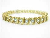 LIV 14k Solid Yellow Gold Genuine Blue Topaz S Design Tennis Bracelet Bridal