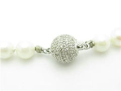 LIV 14k Solid White Gold & Diamond Lock 7mm Fresh Water Pearl 18" Bridal Necklace