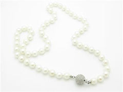 LIV 14k Solid White Gold & Diamond Lock 7mm Fresh Water Pearl 18" Bridal Necklace