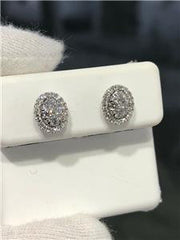 LIV 18k White Gold & Diamonds 0.85ct tw G/VS1 Oval Halo Cluster Stud Earrings Gift