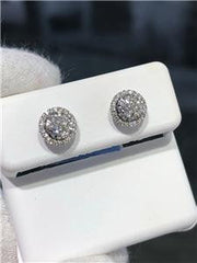 LIV 18k White Gold & Diamonds 0.82ct tw G/VS1 Round Halo Cluster Stud Earrings Gift