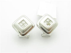 LIV 14kt White Gold Diamond Princess Cut Stud Invisible Set French Back Earrings New