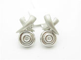 LIV 14kt White Gold Diamond Halo Design Round Cut X Design Diamond Stud Earrings