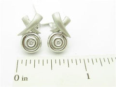 LIV 14kt White Gold Diamond Halo Design Round Cut X Design Diamond Stud Earrings