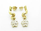 LIV 14kt Yellow Gold White Diamond Flower Chandelier Design Stud Earrings New Gift