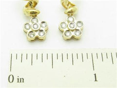 LIV 14kt Yellow Gold White Diamond Flower Chandelier Design Stud Earrings New Gift