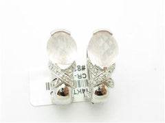 LIV 14kt White Gold Unique Rose Quartz & Diamond French Back Design Stud Earrings
