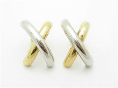 LIV 14kt White & Yellow Gold X Design Wide High Polished Stud Earrings Gift
