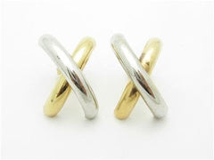 LIV 14kt White & Yellow Gold X Design Wide High Polished Stud Earrings Gift