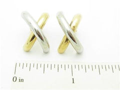 LIV 14kt White & Yellow Gold X Design Wide High Polished Stud Earrings Gift