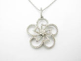 LIV 14kt Solid White Gold Genuine White Diamond Flower Design Halo Drop Necklace