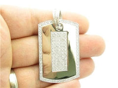 LIV 14k White Gold & White Diamonds Dog Tag Design Large Charm Pendant Gift