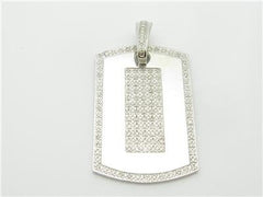 LIV 14k White Gold & White Diamonds Dog Tag Design Large Charm Pendant Gift