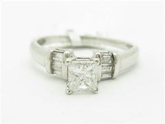 LIV 14k White Gold Genuine Princess Cut Diamond Baguette Design Engagement Ring Gift
