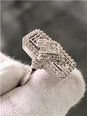 LIV 14k White Gold Genuine Diamonds Pave Halo Vintage Design Rectangle Ring G/VS