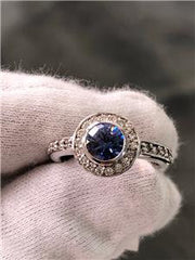 LIV 14k White Gold Genuine Diamonds & Tanzanite Round Halo Engagement Ring G/VS1