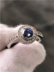 LIV 14k White Gold Genuine Diamonds & Tanzanite Round Halo Engagement Ring G/VS1
