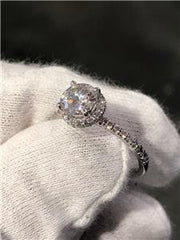 LIV 14k White Gold Genuine Diamond Round Cut Moissanite Halo Engagement Ring