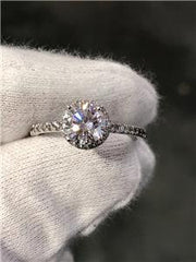 LIV 14k White Gold Genuine Diamond Round Cut Moissanite Halo Engagement Ring
