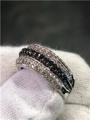 LIV 14k White Gold Genuine Black & White Diamonds Pave Wide Band Ring 1.50ct
