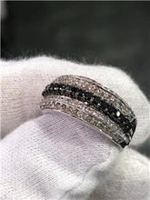 LIV 14k White Gold Genuine Black & White Diamonds Pave Wide Band Ring 1.50ct
