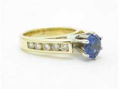 LIV 14k Yellow Gold Diamonds & Blue Sapphire Round Side Stones Engagement Ring