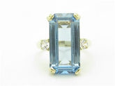 LIV 14k Solid Yellow Gold Diamond & Blue Topaz 3 Stone Design Ring