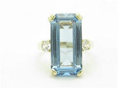 LIV 14k Solid Yellow Gold Diamond & Blue Topaz 3 Stone Design Ring